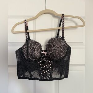 Victoria's Secret Black and Pink Lace Corset Top